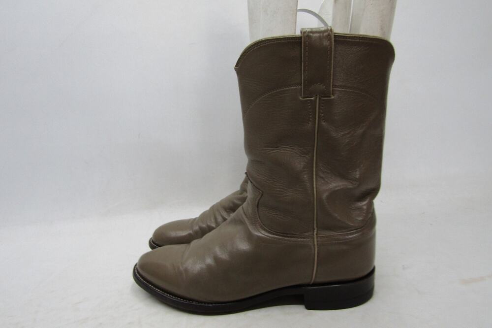 Justin Roper Mens Size 8.5 D Taupe Leather Cowboy Western Roper Boots